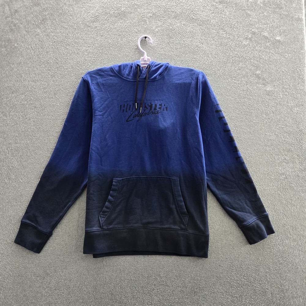 Hollister Men Hoodie S Blue Fleece Logo Spellout Activewear Long Sleeve